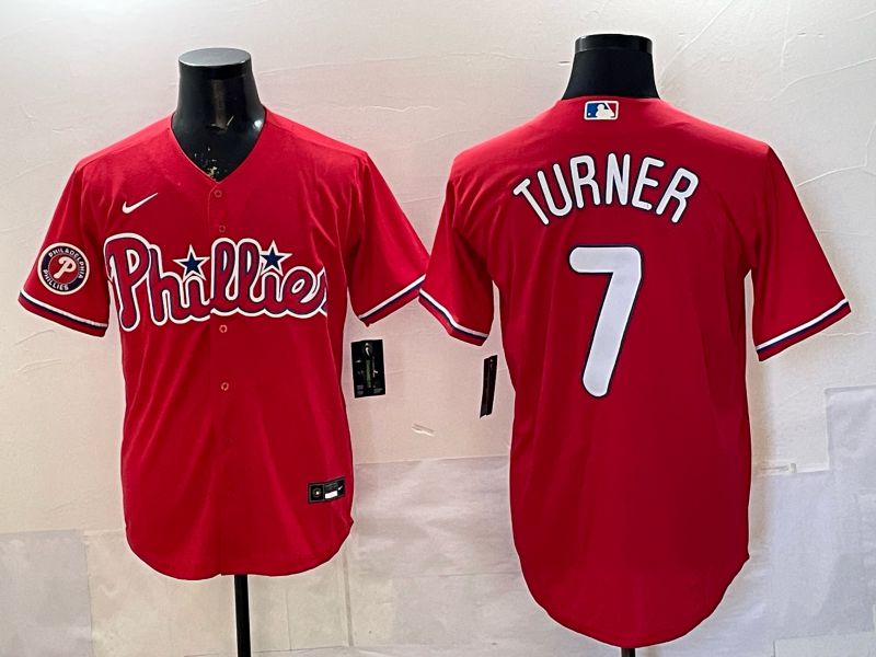 Men 2026 Nike Philadelphia Phillies #7 Turner Red Game MLB Jersey 02